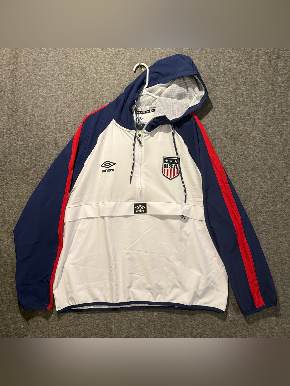 Umbro USA Soccer Jacket Pullover Adult Unisex L White Blue Red Lightweight NWT